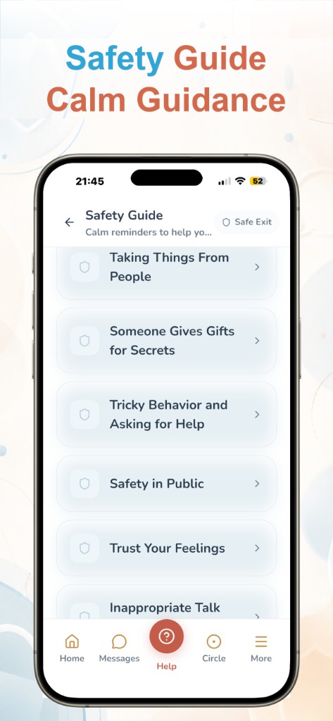 Trust Buddy Safety Guide topics for children, including boundaries and asking for help